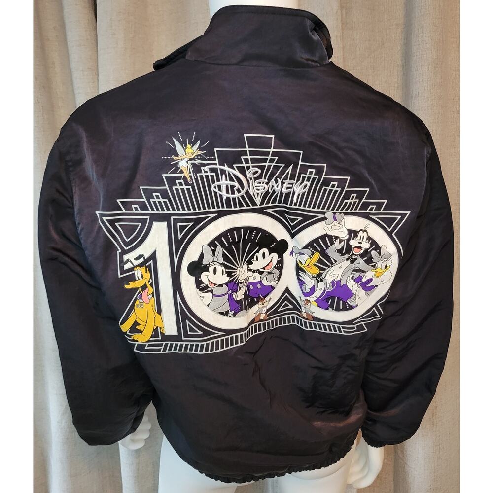 Disney 100th Anniversary Mickey & Friends Bomber Windbreaker Black Jacket Sz XS